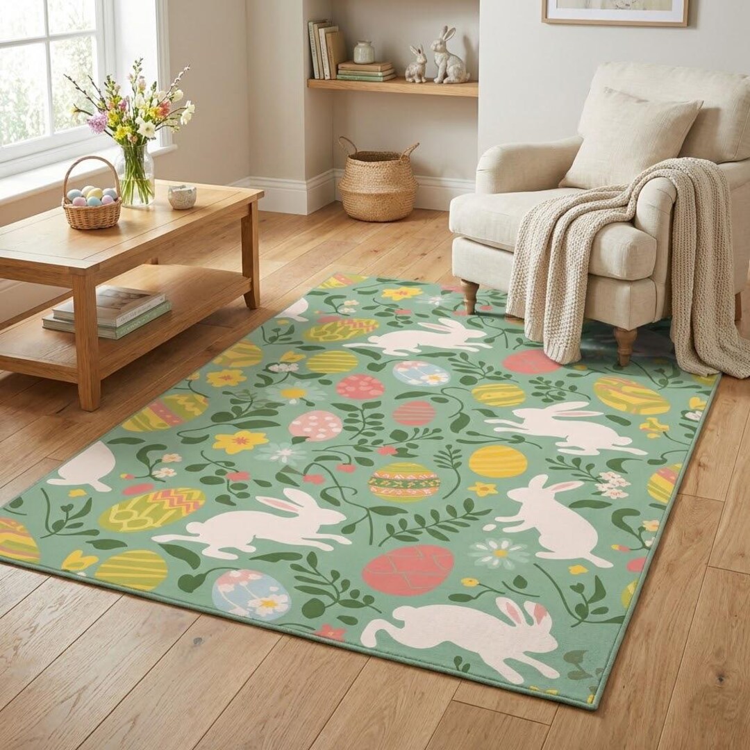 Pink Easter Rug Easter Rug,custom Rug,kids Easter Gift,home Decor Rug,modern Rug,non ...