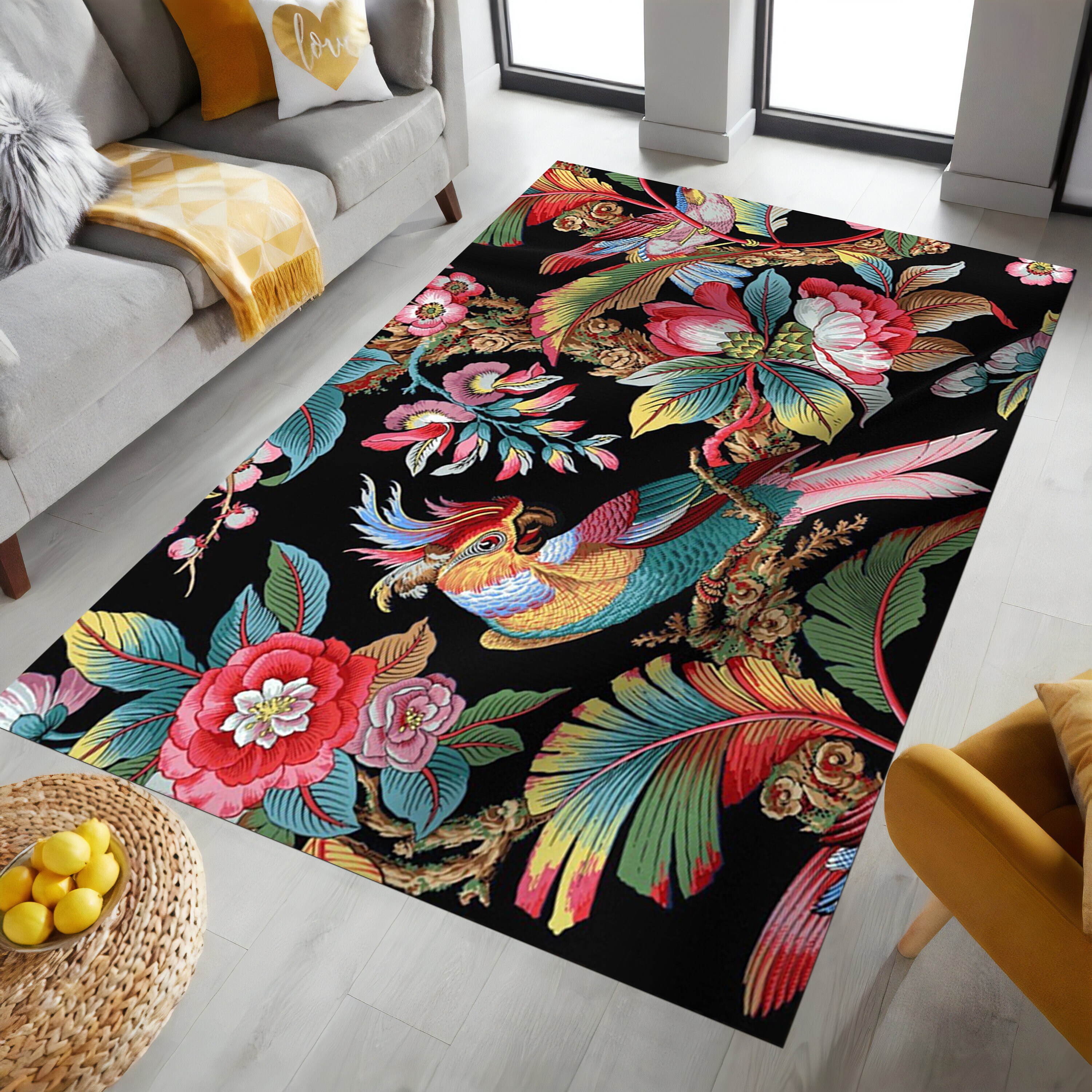 Colorful Roses Rug, Parrot, Flower Rug, Abstract Rug, Custom Rug, Home ...