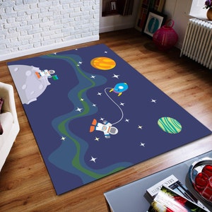 Space Rug, The Space Tourist  Rug, Rocket, Astronaut, Satellite, Custom Rug, Home Decor Rug, Modern Rug, Non slip Rug, Popular Rug,Area Rug