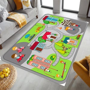 Stadskaart kinderen, speelkleed, speelkleed, gepersonaliseerde stadskaart tapijt, woondecoratie, speelkleed, kinderkamer kunstdecor, vloermat, kinderkamertapijt