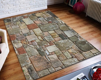 Stone Wall Pattern Rug: Abstract Modern Area Rug, Non-Slip