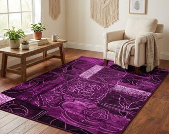 Purple Floral Rug, Purple Design Rug, Abstract Rug, Custom Rug, Home Decor Rug, Modern Rug, Non slip Rug, Popular Rug, Area Rug
