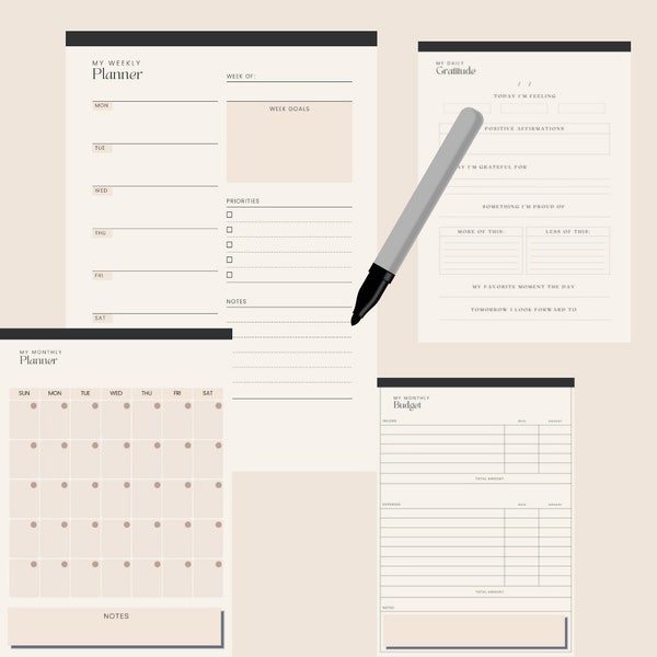 Digital Planner, Goodnotes Planner, iPad Planner, Undated per uso multiplo. Settimanale, Giornaliero, Mensile, Budget, Tracker della gratitudine