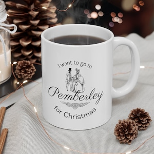 Pemberley for Christmas Ceramic Mug 11oz, Jane Austen coffee mug, Pride and Prejudice mug, Christmas coffee mug, Jane Austen cup, Christmas