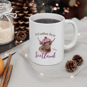Scotland Ceramic Mug 11oz, Scotland mug for coffee lovers, travel lovers mug, wanderlust coffee mug, Scotland coffee mug, Highland cow mug