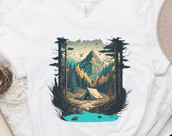 Camiseta de montanhas, camiseta de acampamento, camisa de aventura está chamando, camisa de amantes de montanha, presente para ela, camisa de desejo de viajar, camisa de exploração, camiseta de montanha