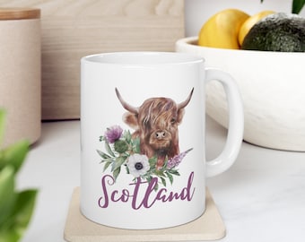 Highland Cow Mug 11oz, Scotland Ceramic Mug, Scottish gift, Scottish coffee lover gift, coffee lovers gift, Scotland gift, Scotland mug