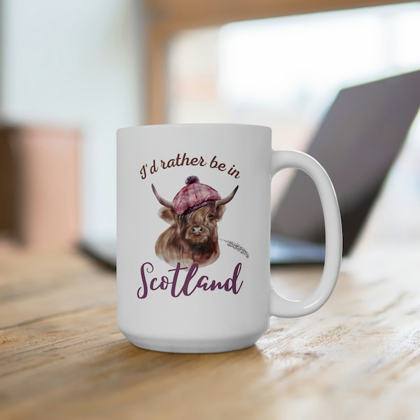 Scotland Ceramic Mug 15 oz, Scotland mug for coffee lovers, travel lovers mug, wanderlust coffee mug, Scotland coffee mug, Highland cow mug