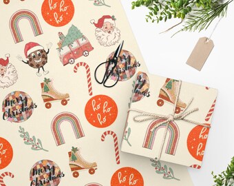 Retro Christmas Wrapping Paper, Gift wrapping paper for Christmas, Holiday favorites, kids wrapping paper, girl wrapping paper, Santa paper