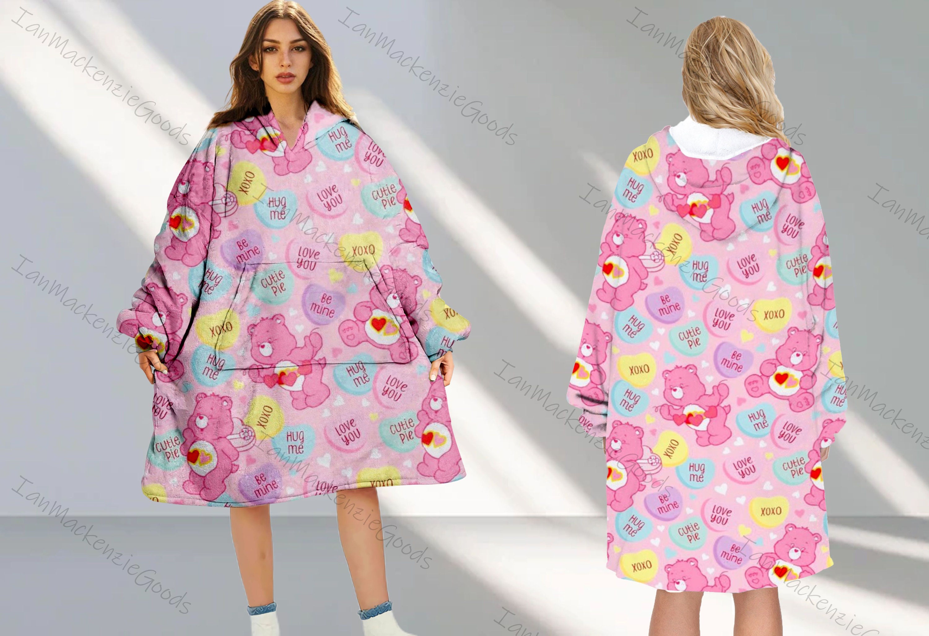 Discover Cute Pink Bear Hoodie Blanket, Care Bear Cartoon Winter Hoodie Blanket