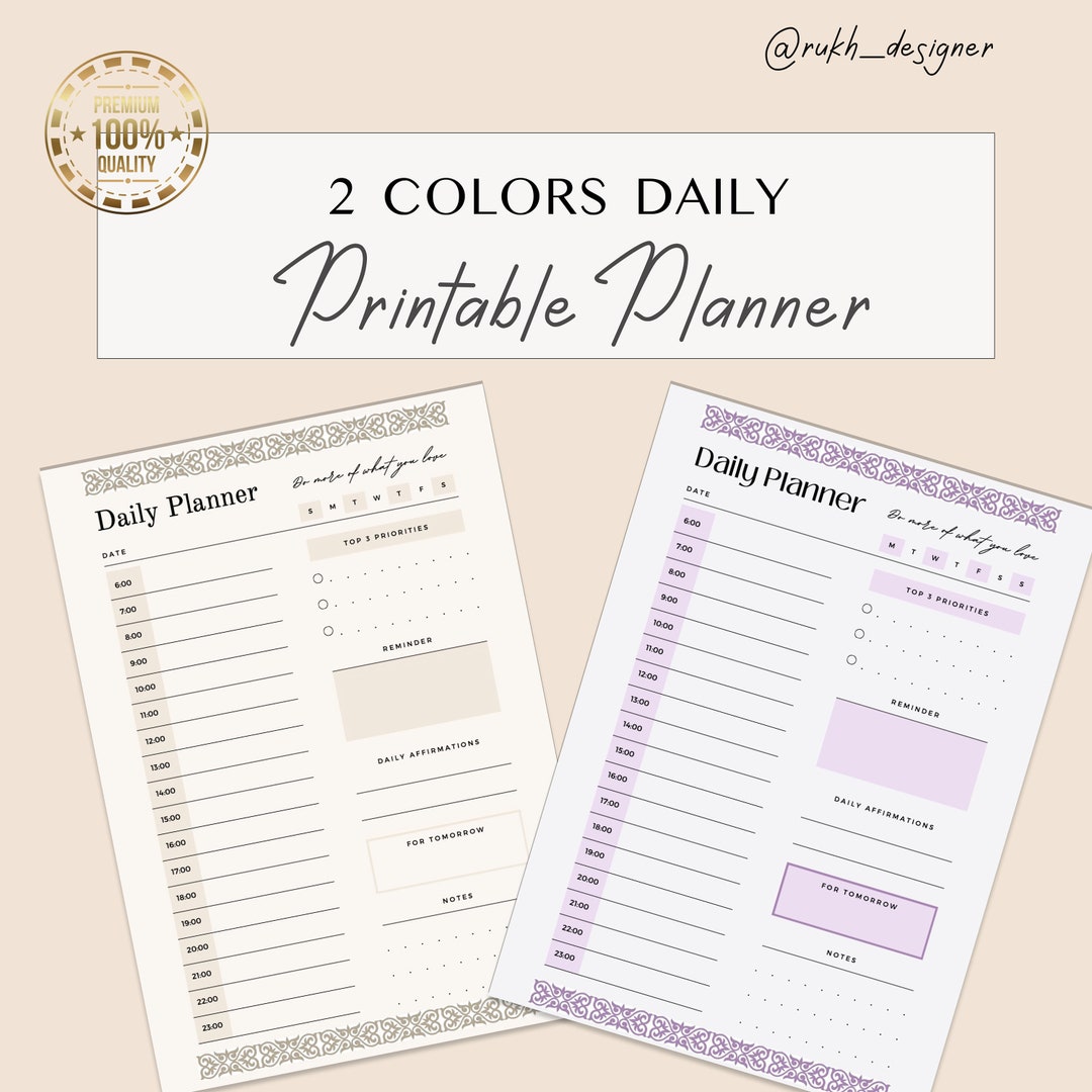 24 Hour Daily Planner Printable, Daily to Do List for Work / Personal ...