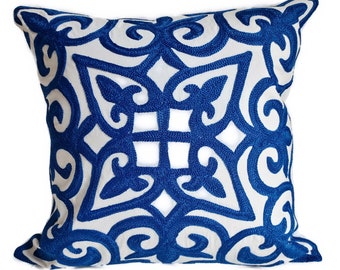 Dark blue embroidered pillow cover