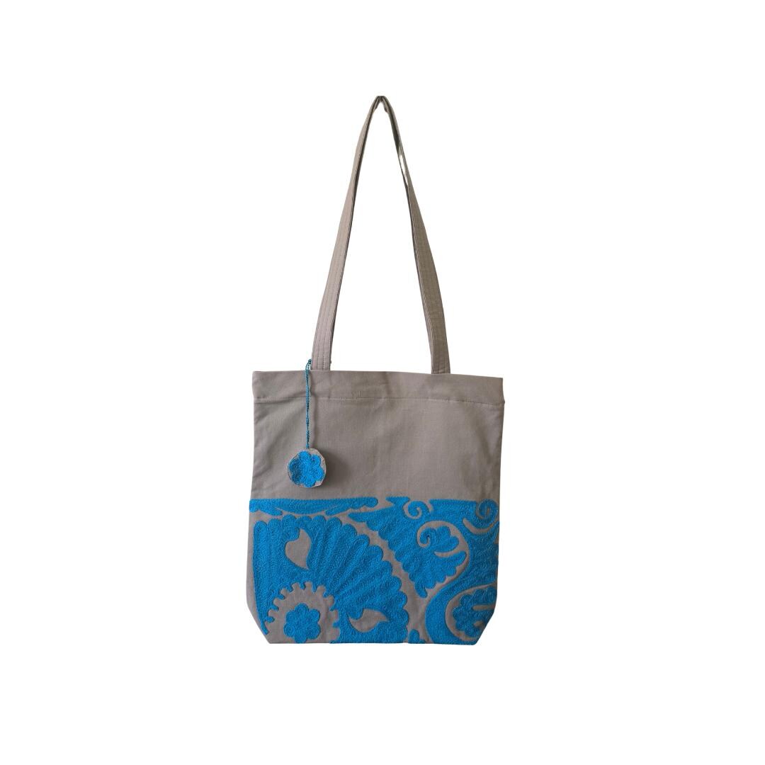 Turquoise Embroidered Tote Bag Shopper Bag - Etsy