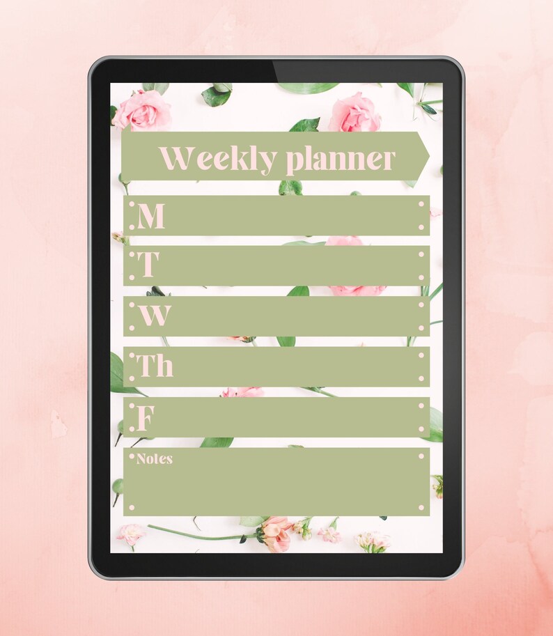 Digital Weekly Planner - Pink Floral - Etsy