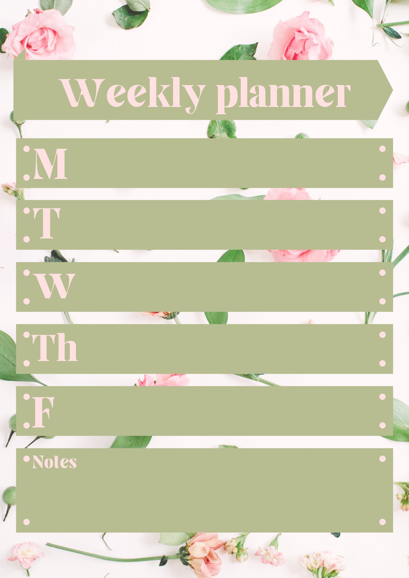 Digital Weekly Planner Pink Floral - Etsy