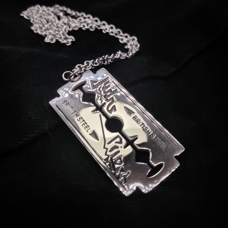 NEW] Judas Priest Stainless Steel Necklace & Rhodium Razor Blade Pendant