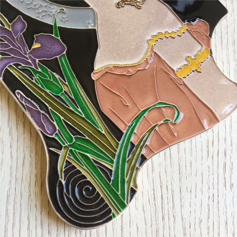 Luciano Ceramic Tileworks, liberty Woman Iris Art Nouveau Tileworks