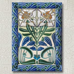 Luciano Ceramic Tileworks, &quot;Pattern&quot; (cm40x55) Art Nouveau, Liberty, Jugendstil, in relief ceramic, Handmade in Italy.
