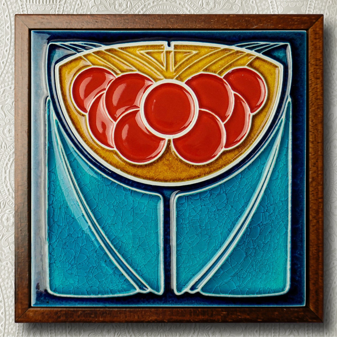 Art Nouveau, Luciano Ceramic Tileworks, cherry, Art Deco Tile 15x15 Cm