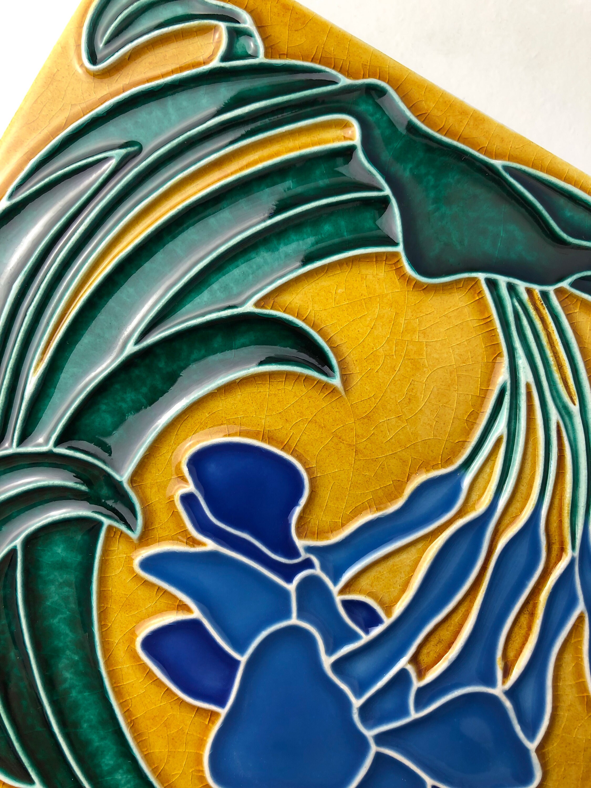 Art Nouveau, Luciano Ceramic Tileworks, iris Blue, 15 X 15 Cm 6 X 6