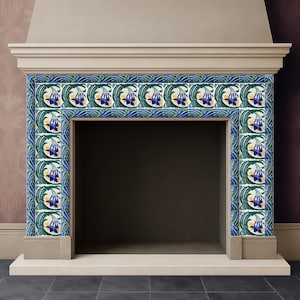 Roberto Ceramic Tileworks, FIREPLACES, Camini, "Iris" (cm 15x15) (6"x6") in Ceramica a rilievo, Handmade in Italy.