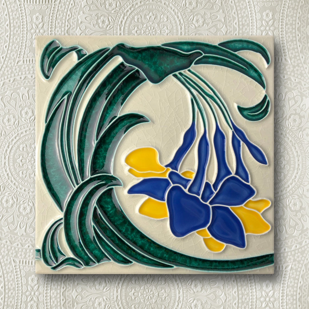 Art Nouveau Luciano Ceramic Tileworks iris Blue Etsy