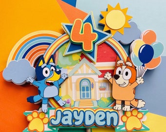 Bluey Theme Cake Topper, Bluey and Bingo, 3d Bluey Topper for Birthday