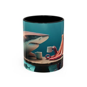 Kubek do kawy, kubek do picia z rekinem i ośmiornicą, ceramiczny kubek z morskim stworzeniem, kubek do herbaty z podwodnym zwierzęciem, prezent dla miłośnika oceanów, wystrój kuchni z morskim życiem
