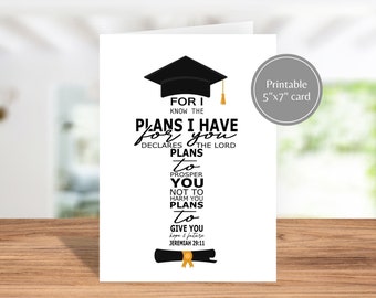 Printable Christian graduation card, Jeremiah 29:11 card, religious card, PDF instant download, card for graduates