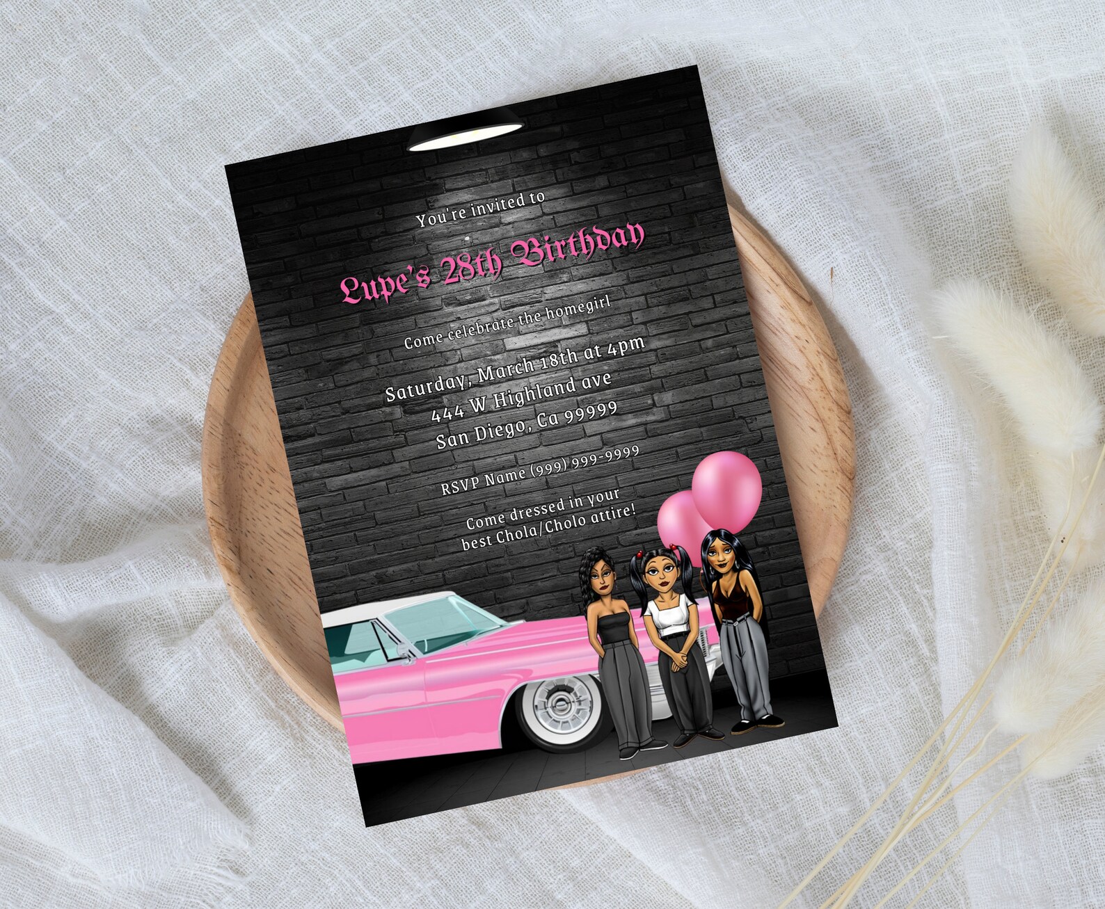 Editable Chola Birthday Invite, Chola/cholo Dress up Party Invite, Pink