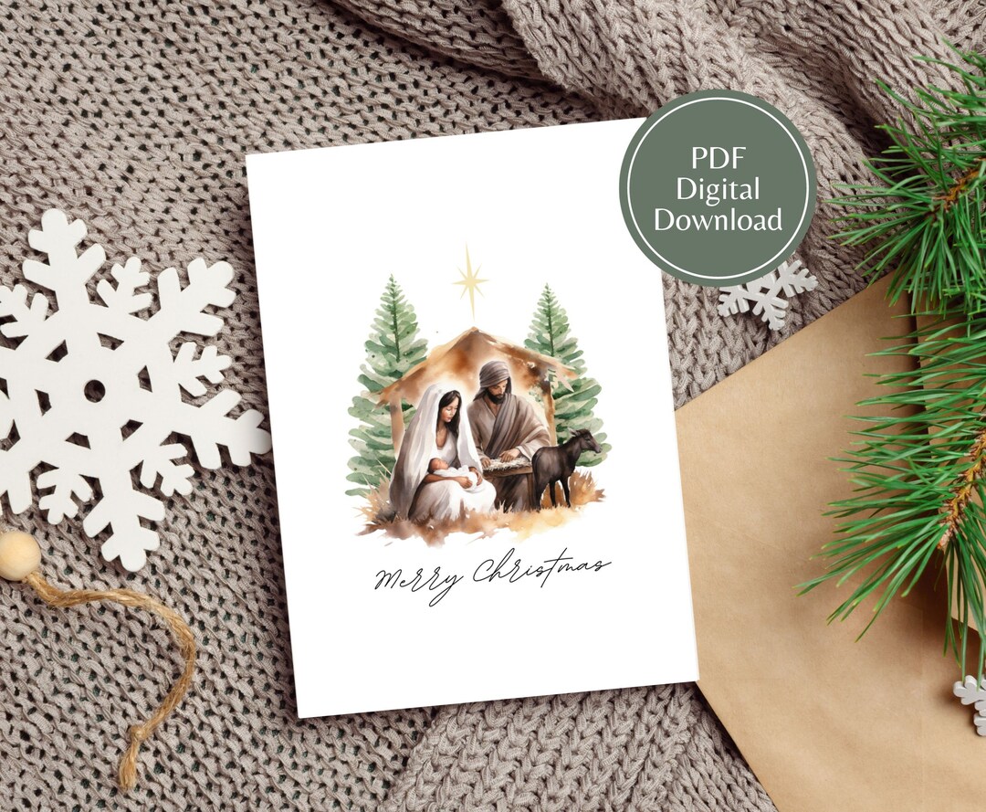 Christian Christmas Card Printable, Religious Printable Card, PDF File ...