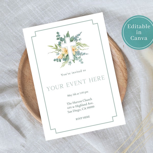 Editable religious invitation, Canva template, funeral invite, Church event invite, religious invitation for different occasions