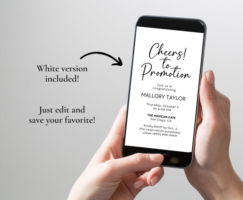 Editable Job Promotion Invite, Canva Template, Digital Invitation, Text