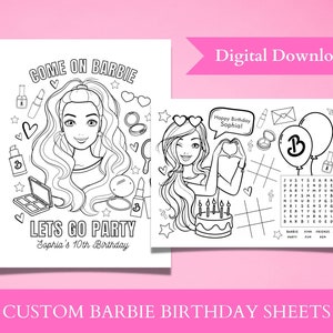 Custom girl birthday sheets, digital download, doll party, doll birthday activities, Customized fashion doll party prints