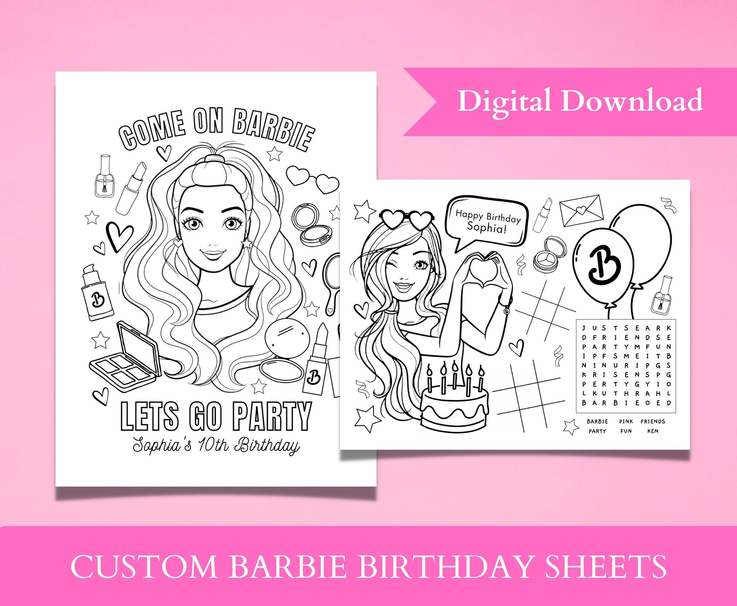 Barbie Birthday Coloring Cards