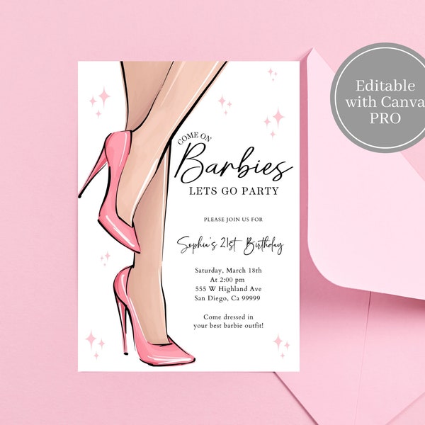 Editable woman’s party invite, Canva template, girls dress up party invitation, girly birthday invite for women, digital invitation