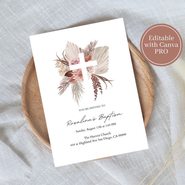 Editable Christian fall boho religious invitation, Canva template, Church event invite, religious invitation for different occasions