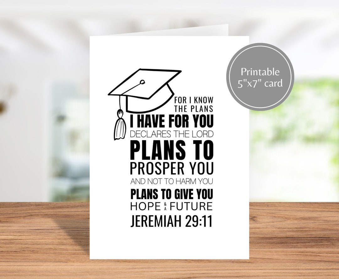 Printable Christian Graduation Card, Jeremiah 29:11 Card, Religious ...