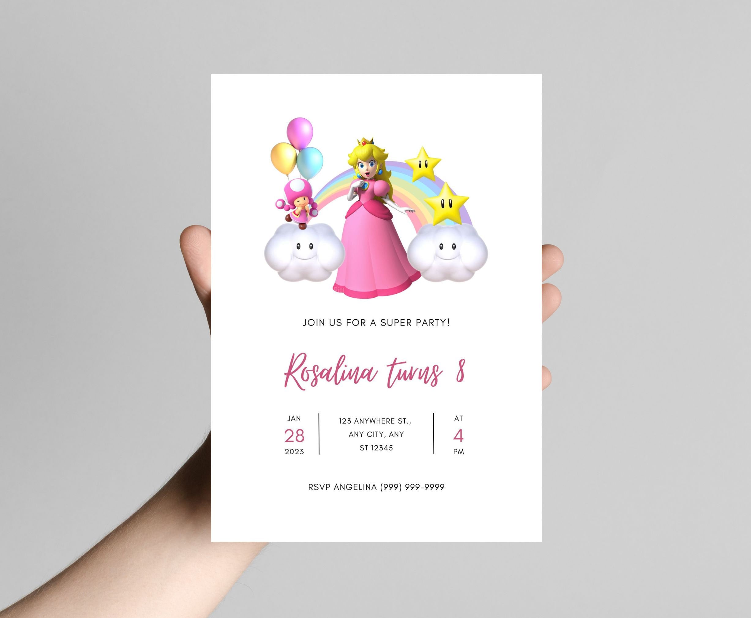 Editable Princess Peach Birthday Invitation Canva Template Etsy Editable Princess Peach Birthday Invitation Canva Template Etsy
