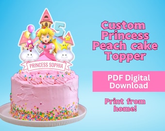 Topper de pastel de princesa Peach personalizado, descarga en PDF, topper de pastel de bricolaje, cumpleaños de princesa Peach, topper de pastel imprimible