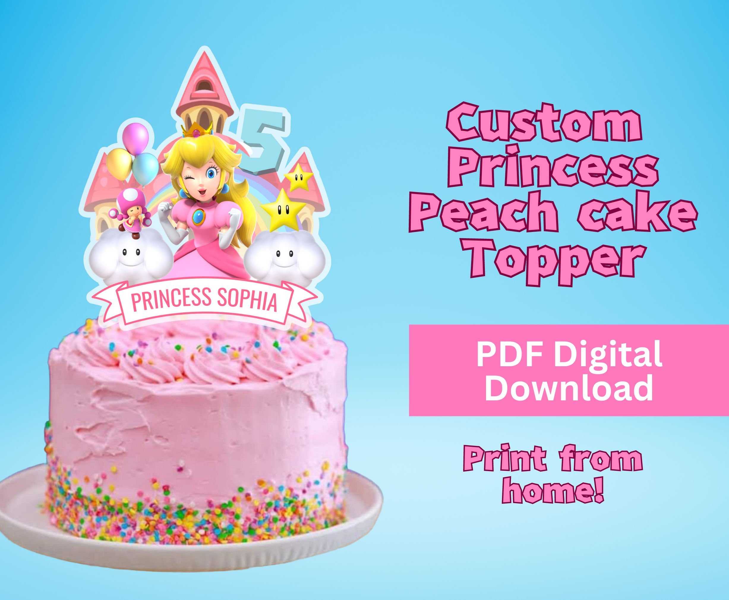 Princess Peach Theme Cake Topper in 2023  Princess peach party, Princess  cake toppers, Peach party