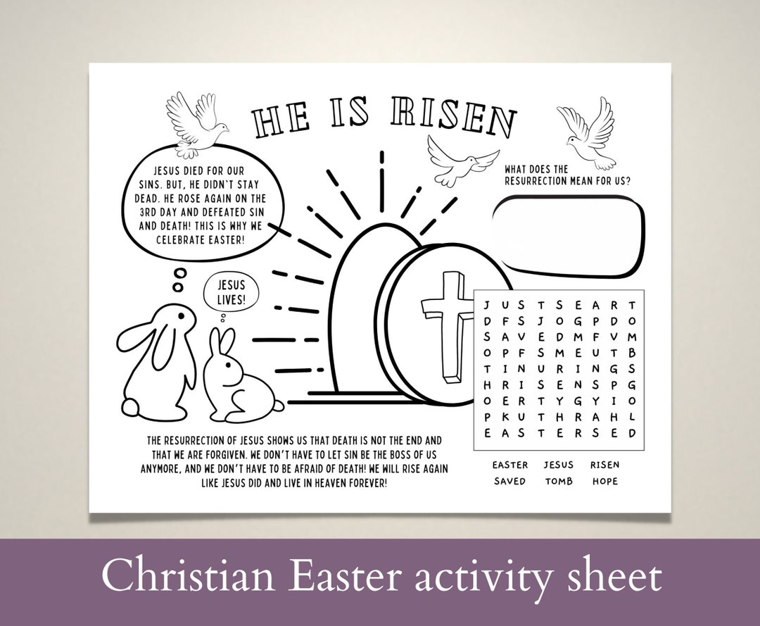 Christian Easter Activity Sheet, Pdf Download, Resurrection for Kids