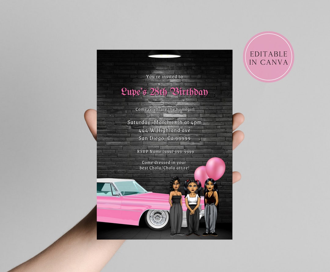 Editable Chola Birthday Invite, Chola/cholo Dress up Party Invite, Pink
