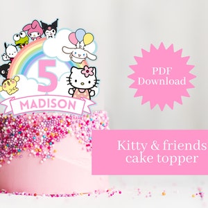 Custom kitty and friends topper, digital download, kitten cake topper, printable cat decor, pdf cake topper, kitty and friends topper