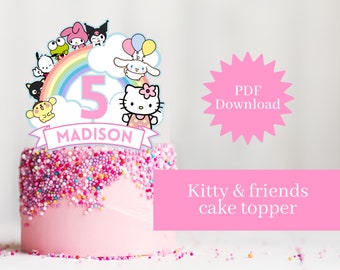 Topper de gatito y amigos personalizado, descarga digital, topper de pastel de gatito, decoración de gato imprimible, topper de pastel pdf, topper de gatito y amigos