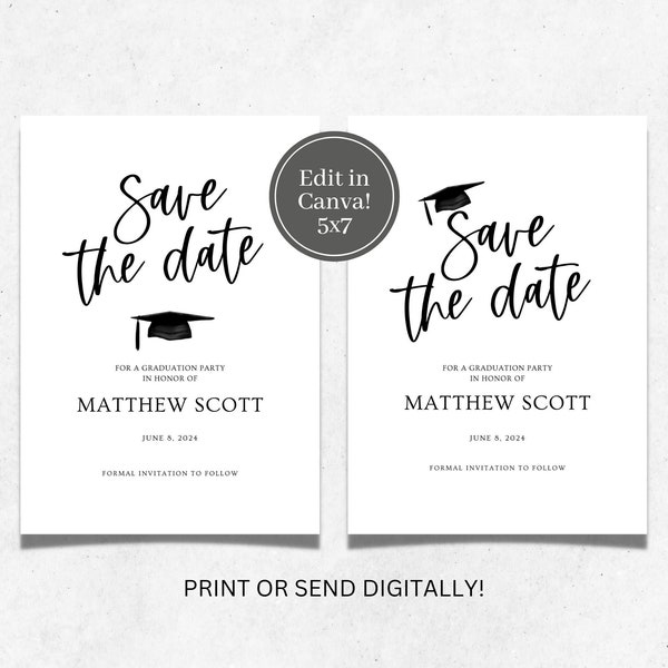 Editable graduation save the date, digital invitation for graduation party, graduation party invite, text invitation for graduation