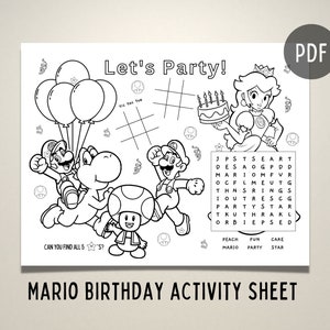 Pdf super mario birthday activity sheet, mario party, birthday activity, digital download, mario princess