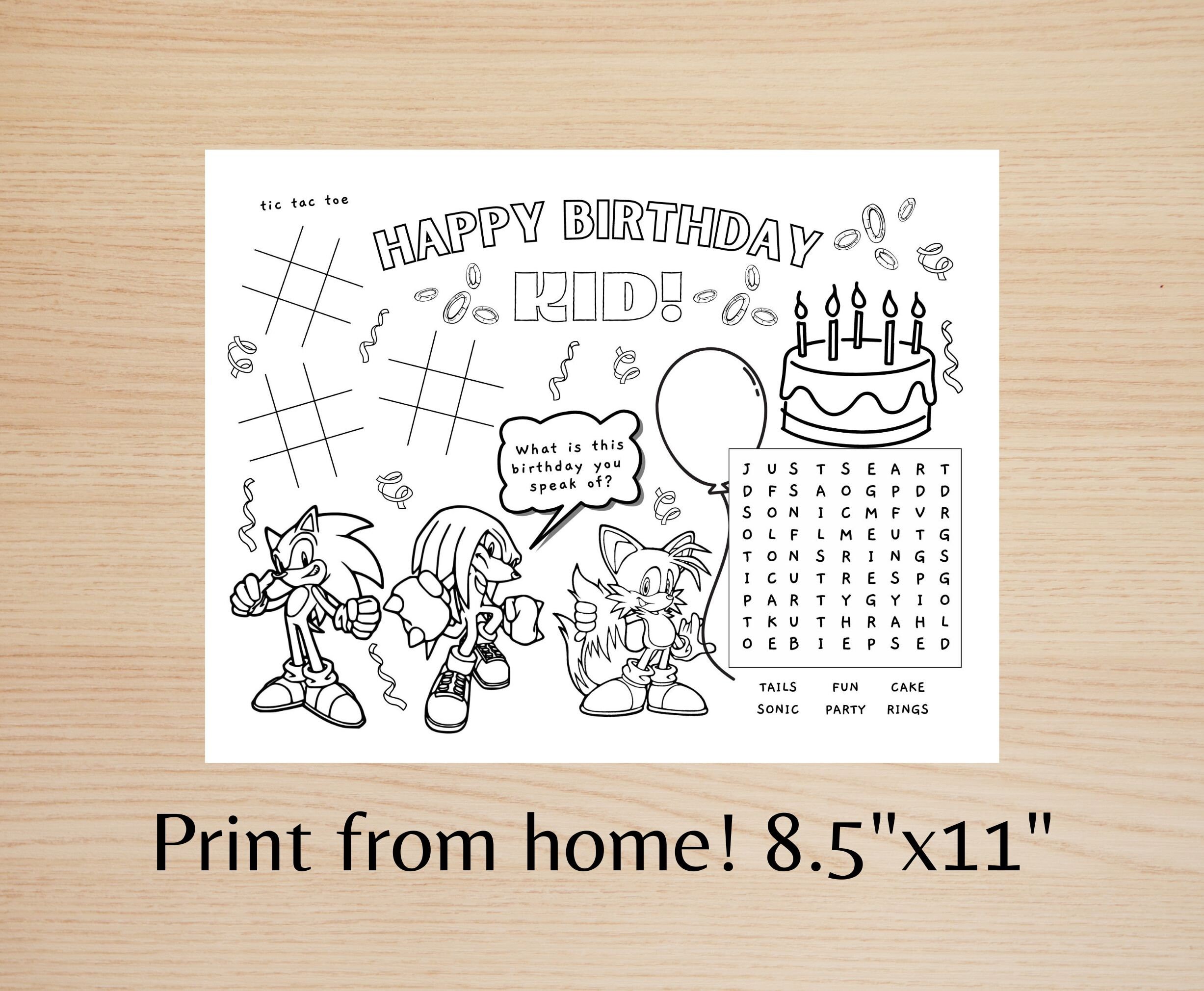 Printable Sonic Birthday Activity Sheet Pdf Download Party - Etsy Denmark