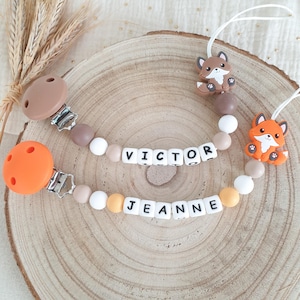 Personalized pacifier clip, fox pacifier clip, pearl pacifier clip, silicone pacifier clip, fox pacifier clip, baby gift