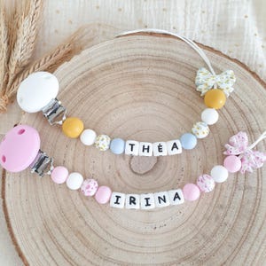 Personalized pacifier clip, bow pacifier clip, flower print pacifier clip, silicone pearl pacifier clip, pacifier clip, baby gift